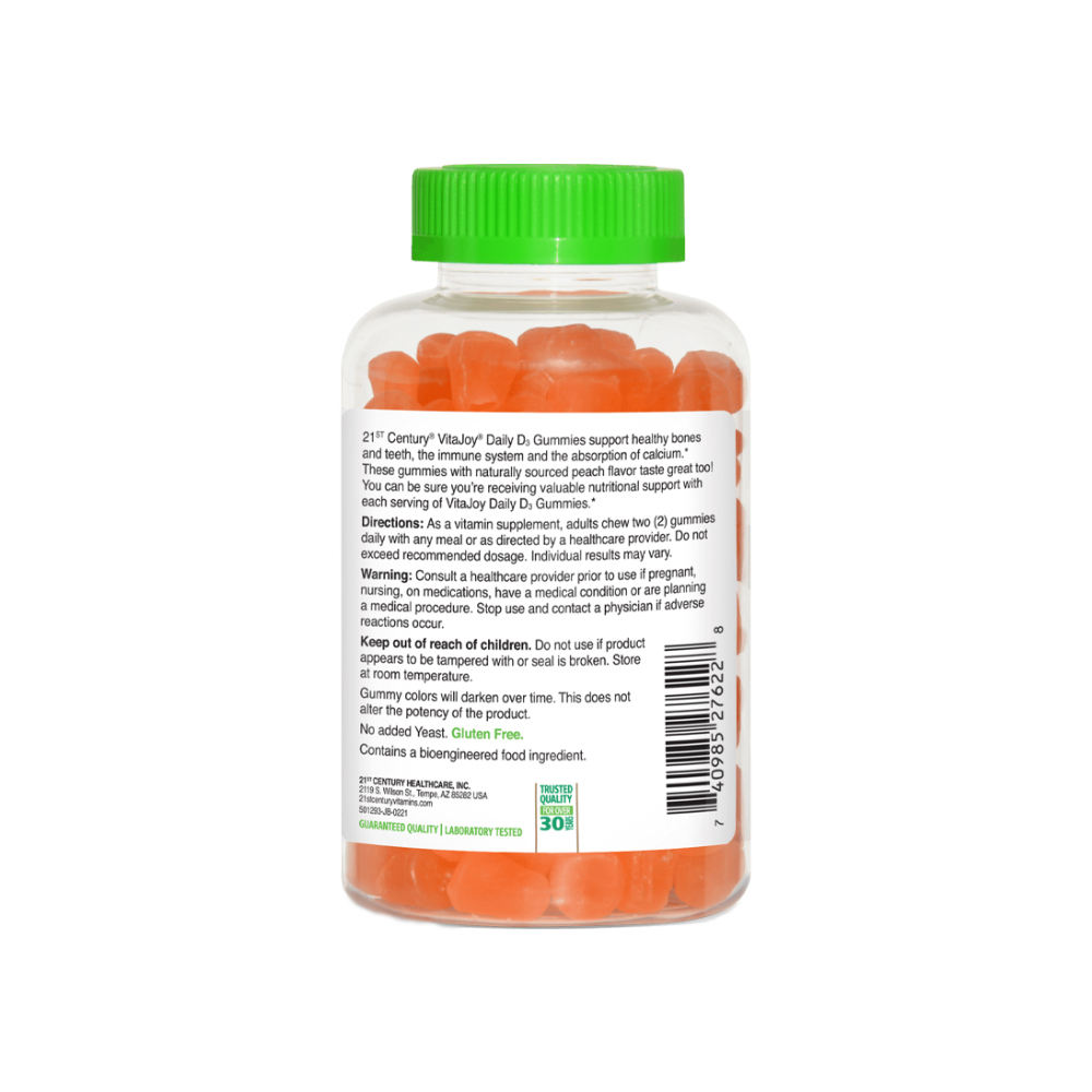 Vitamina D3. Gomitas sabor melocotón VitaJoy 21st Century (120 gomitas) - Miniatura 3