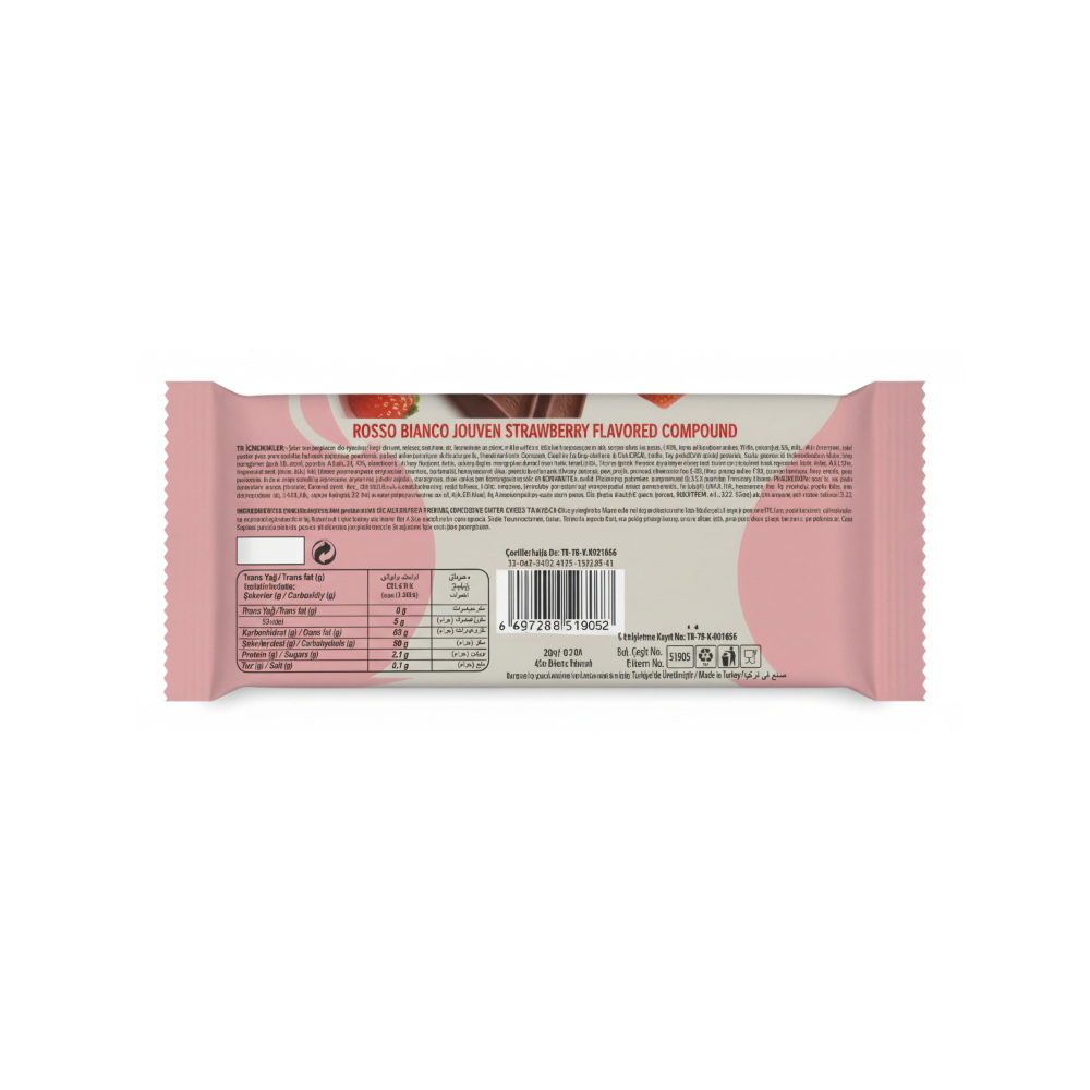 Tableta de chocolate rellena de crema de fresa Jouven Rosso Bianco (50 g / 1.76 oz) - Miniatura 2
