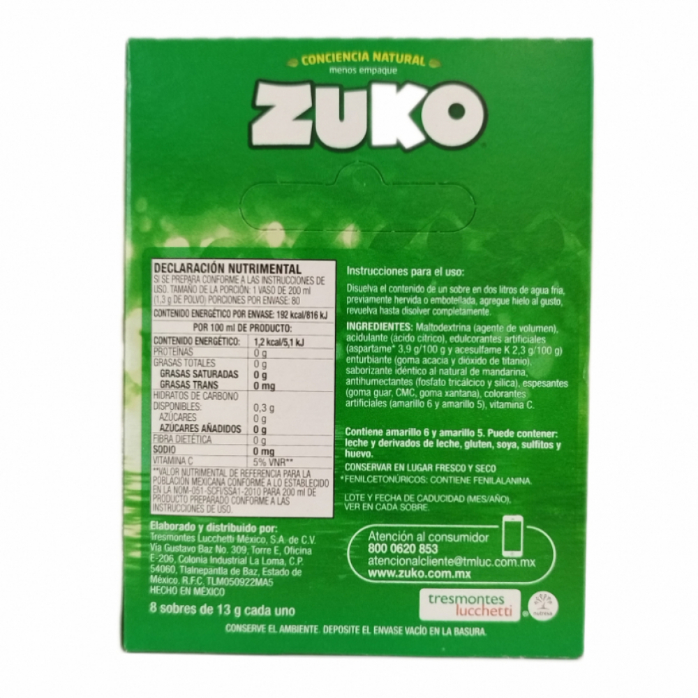 Refresco instantáneo sabor mandarina Zuko (104 g / 3.67 oz) - Miniatura 3
