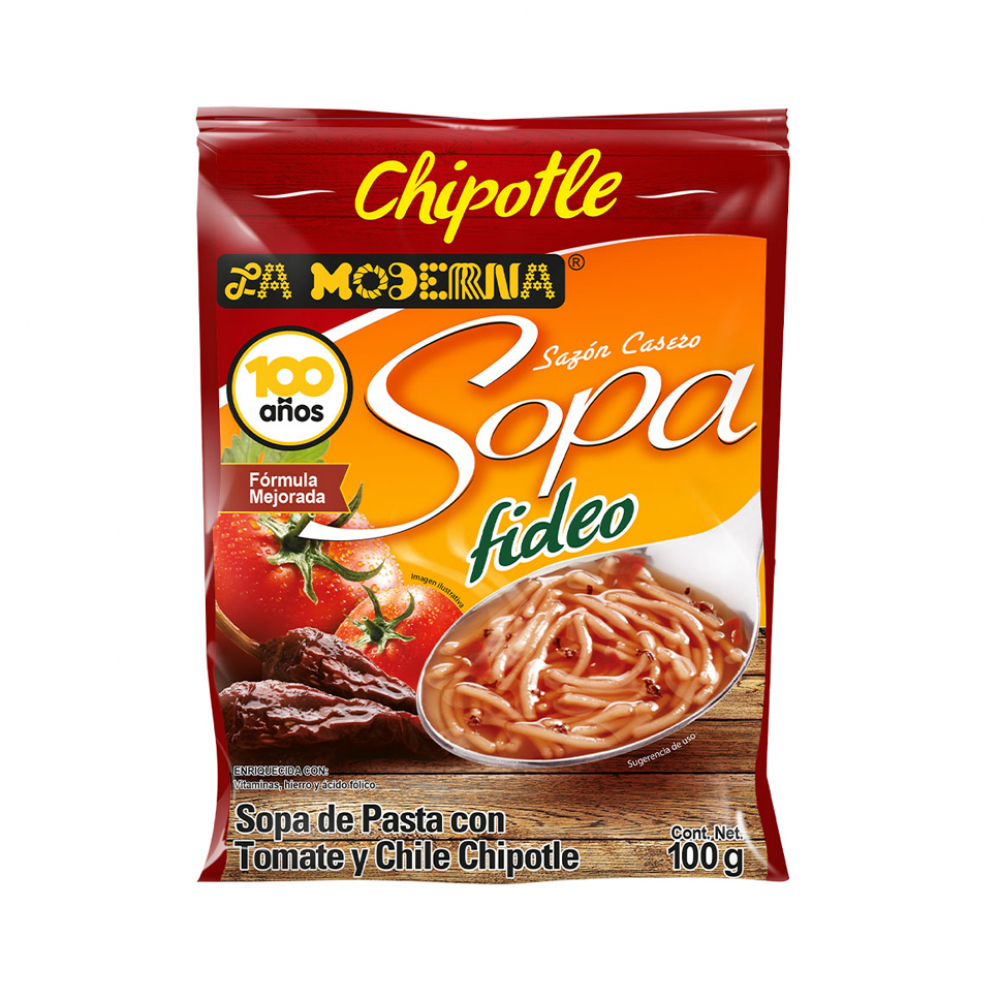 Sopa de pasta con tomate y chile chipotle La Moderna (100 g / 3.52 oz) - Miniatura 2