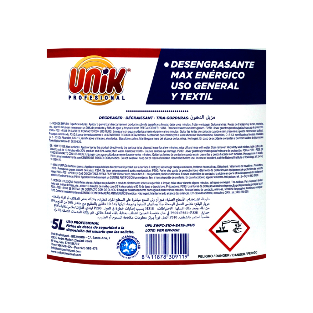 Desengrasante uso general y textil Max Enérgico Unik (5 L) - Miniatura 2