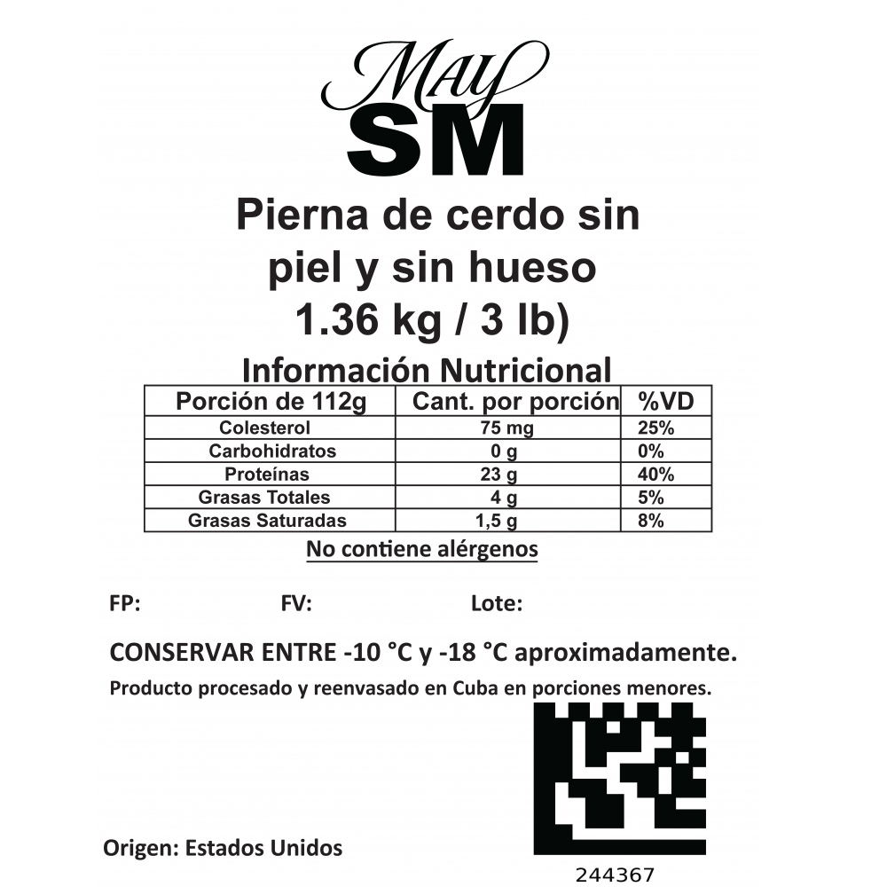 Pierna de cerdo sin piel y sin hueso May SM (1.36 kg / 3 lb) - Miniatura 3
