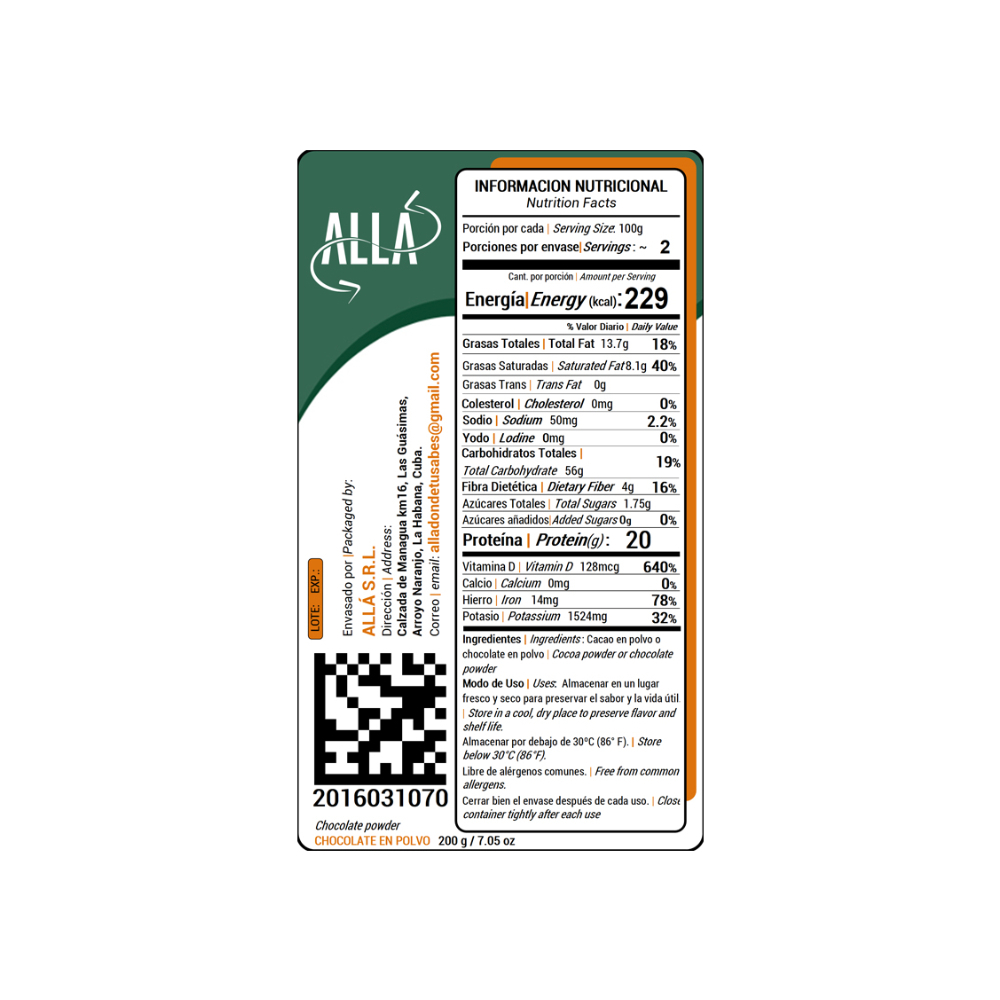 Chocolate en polvo ALLÁ (200 g / 7.05 oz) - Miniatura 3