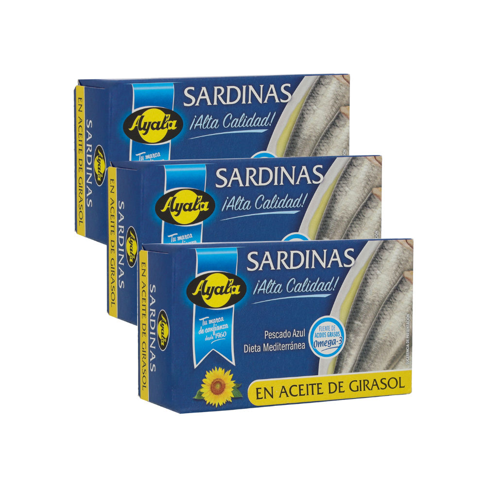Sardinas en aceite de girasol Ayala (3 x 120 g / 4.23 oz) - Imagen 1
