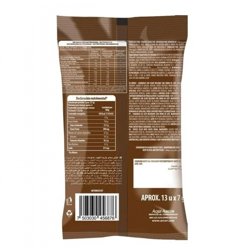 Caramelos con leche rellenos con crema de café Arcor (90 g / 3.1 oz) - Miniatura 2