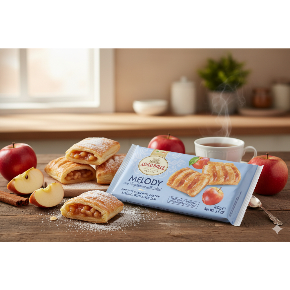 Pastel de hojaldre italiano relleno de mermelada de manzana Melody Asolo Dolce (100 g / 3.5 oz) - Miniatura 4
