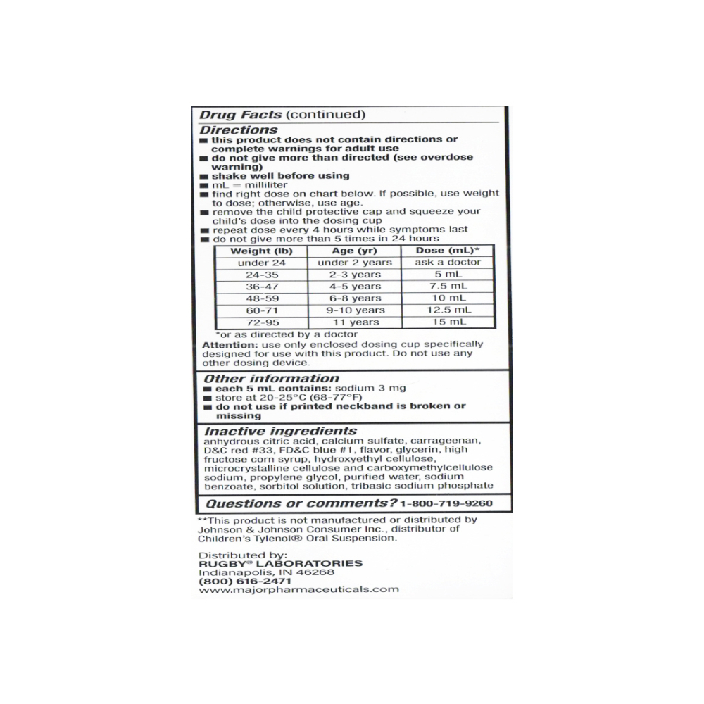 Acetaminofén en suspensión oral sabor uva, para niños de 2 a 11 años Rugby (4 fl. oz / 118 ml) - Miniatura 2