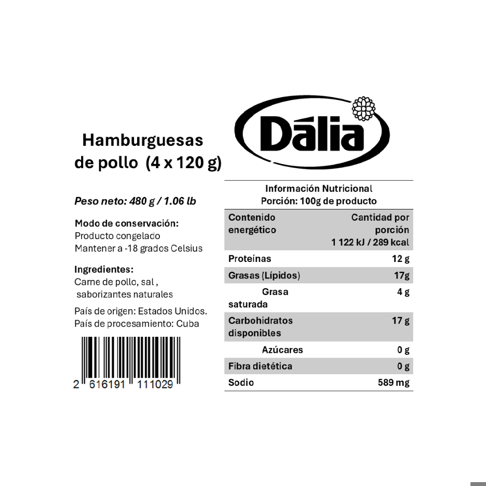 Hamburguesas de pollo Dalia (4 x 120 g / 1.06 lb) - Miniatura 4