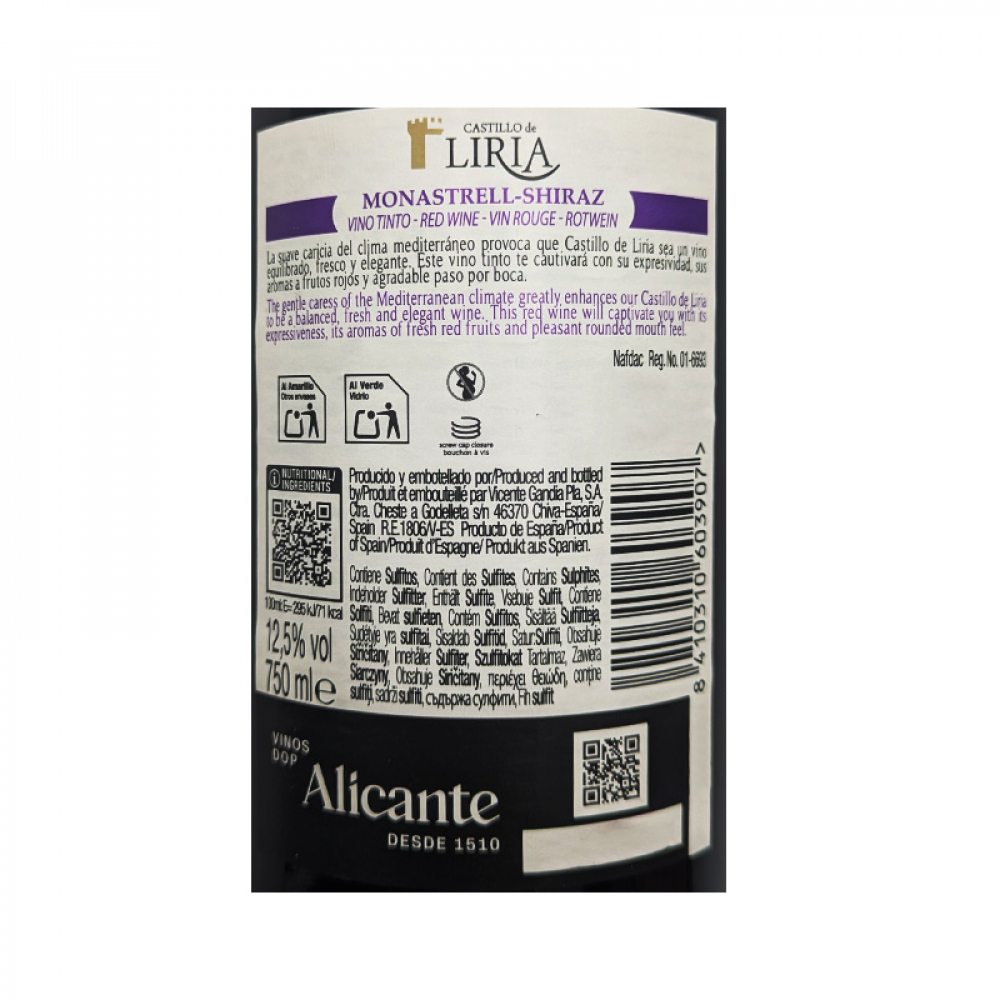 Vino tinto Monastrell Shiraz Castillo de Liria (750 ml) - Miniatura 3