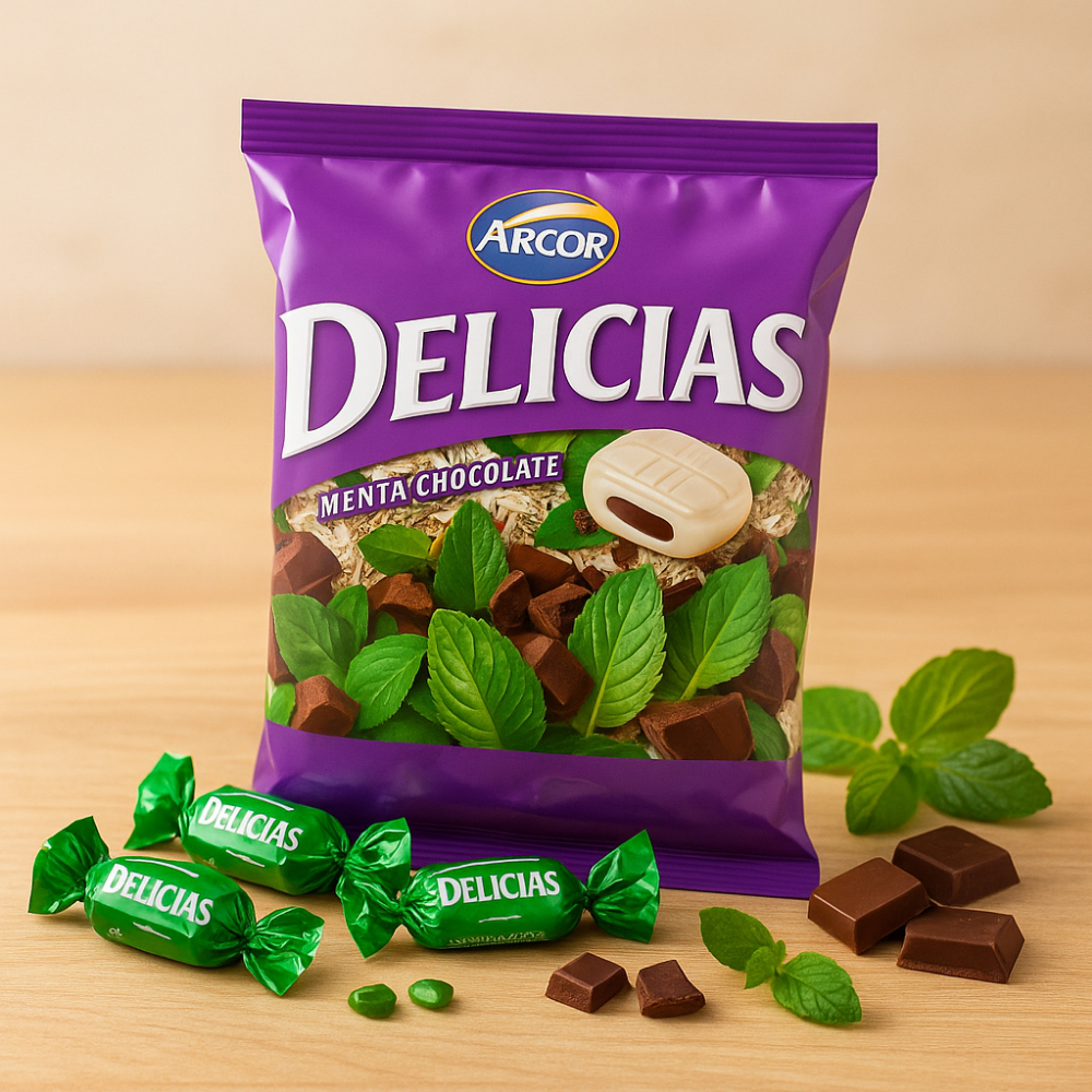 Caramelos duros sabor menta rellenos con chocolate Arcor Delicias (400 g / 14.1 oz) - Miniatura 4