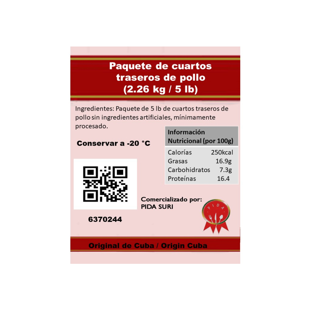 Paquete de cuartos traseros de pollo Pida (2.26 kg / 5 lb) - Miniatura 3