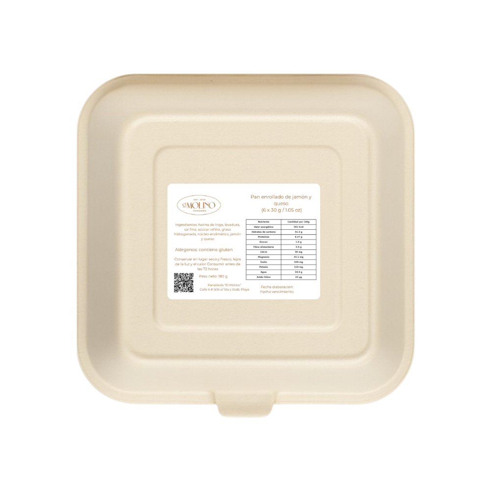 Pan enrollado de jamón y queso El Molino (6 x 30 g / 1.06 oz) - Miniatura 3