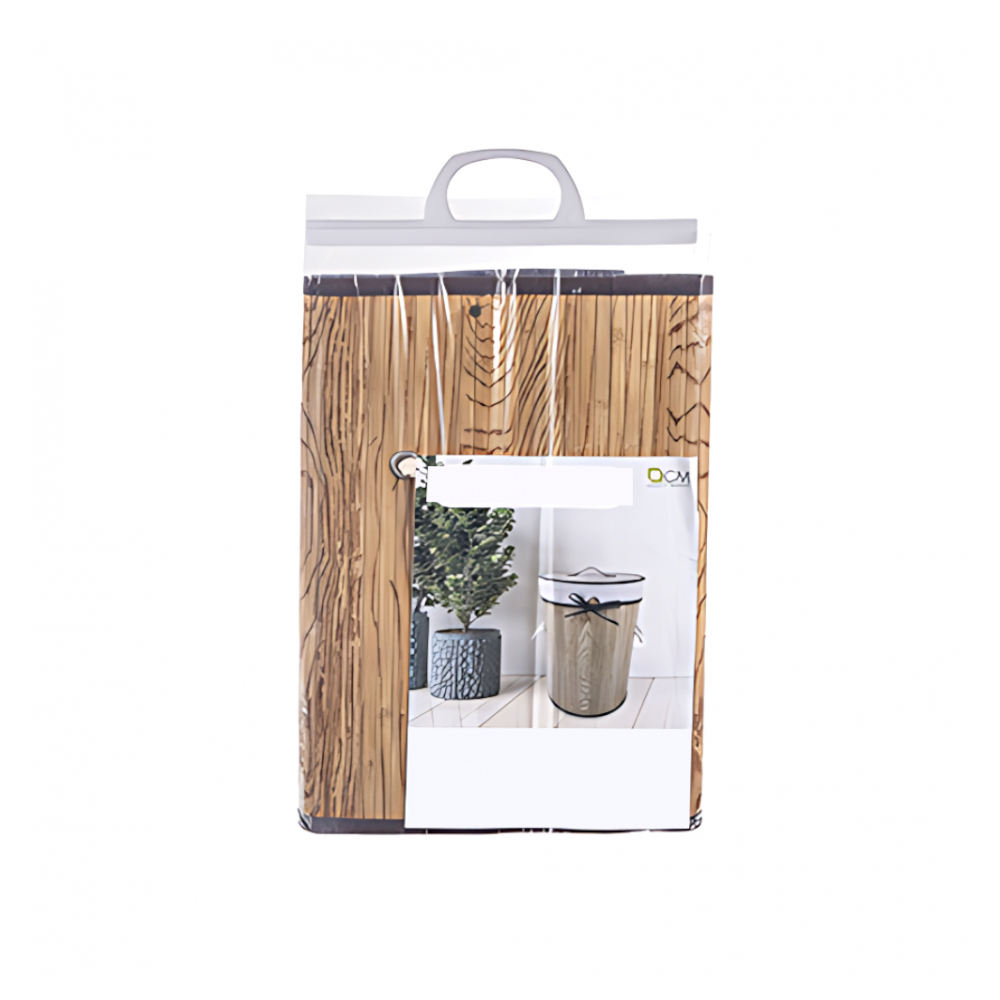 Ropero de bambú plegable redondo natural con lazo de 28 cm x 42 cm - Miniatura 2