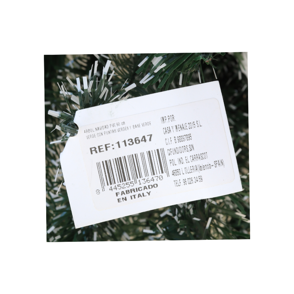 Árbol de navidad artificial de color verde con puntas blancas con base blanca 90 cm Casa y Menaje - Miniatura 2