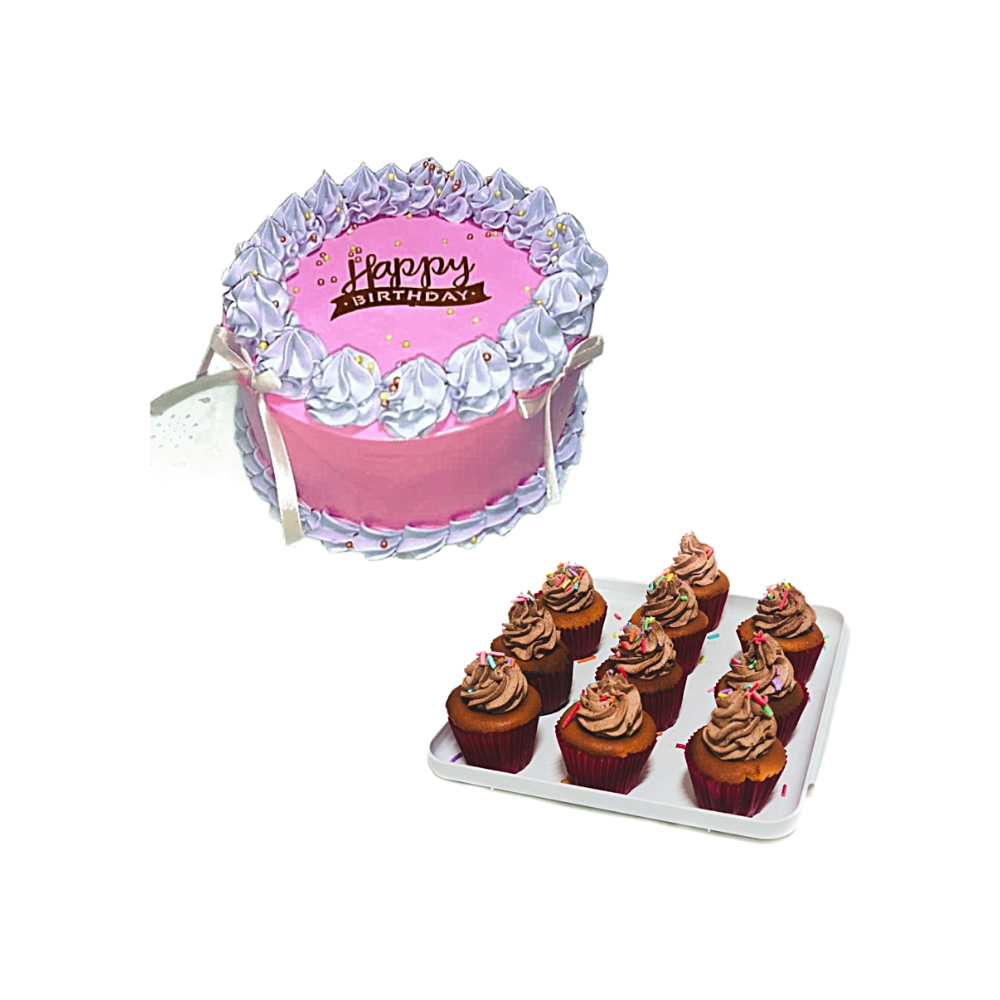 Cake de merengue rosa con lazos (6 comensales) + cupcakes - Imagen 1