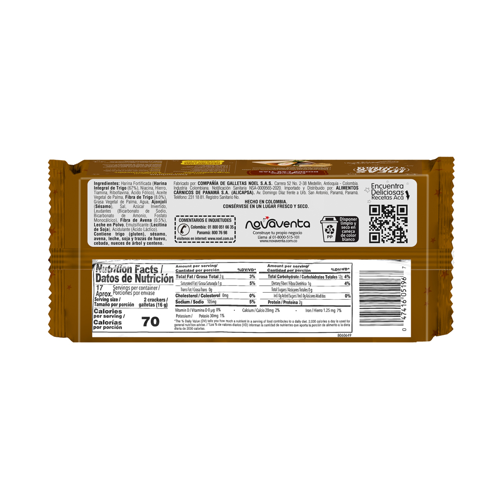Galleta Integral 2 tacos Saltín Noel (276 g / 9.74 oz) - Miniatura 2