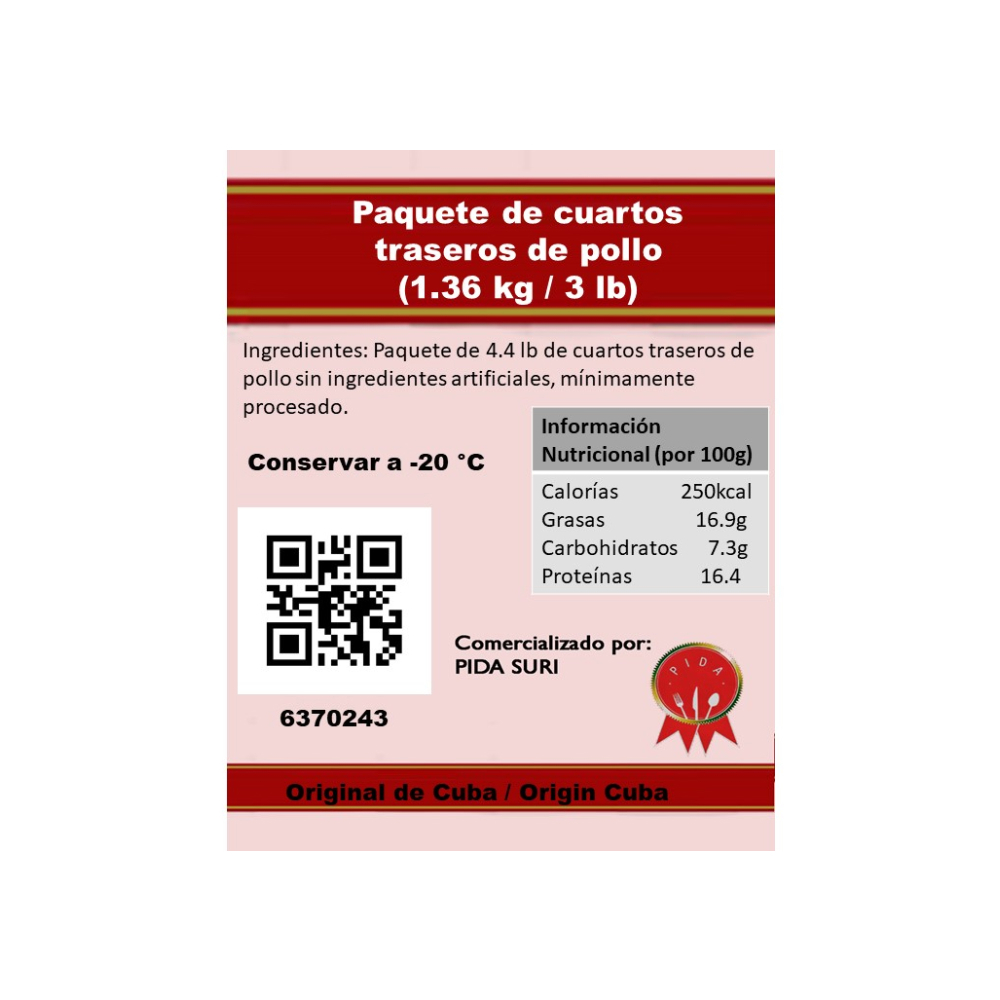 Paquete de cuartos traseros de pollo Pida (1.36 kg / 3 lb) - Miniatura 2
