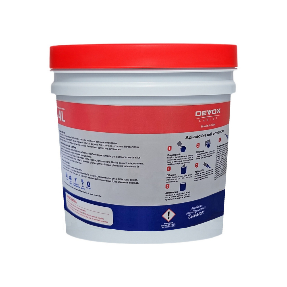 Pintura premium acrílica interior y exterior color blanco Devox Caribe (4 L) - Miniatura 2