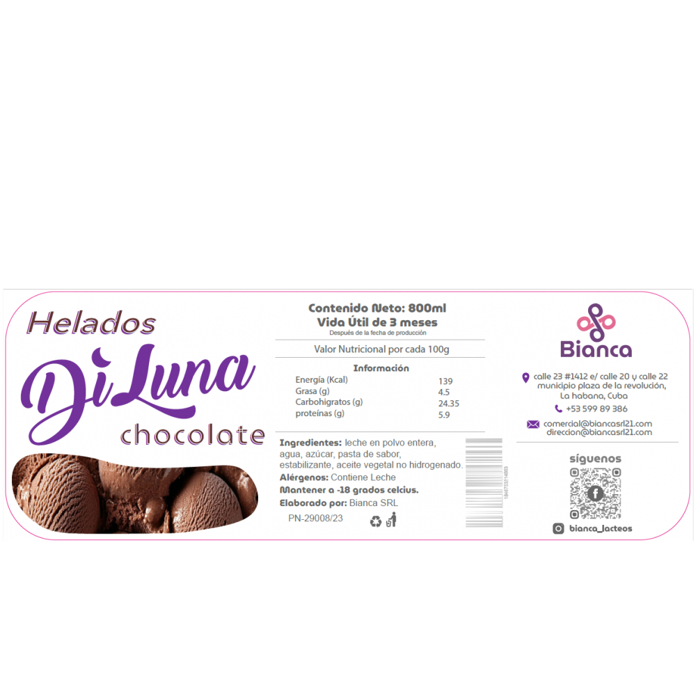 Helado sabor chocolate DiLuna (800 ml) - Miniatura 2