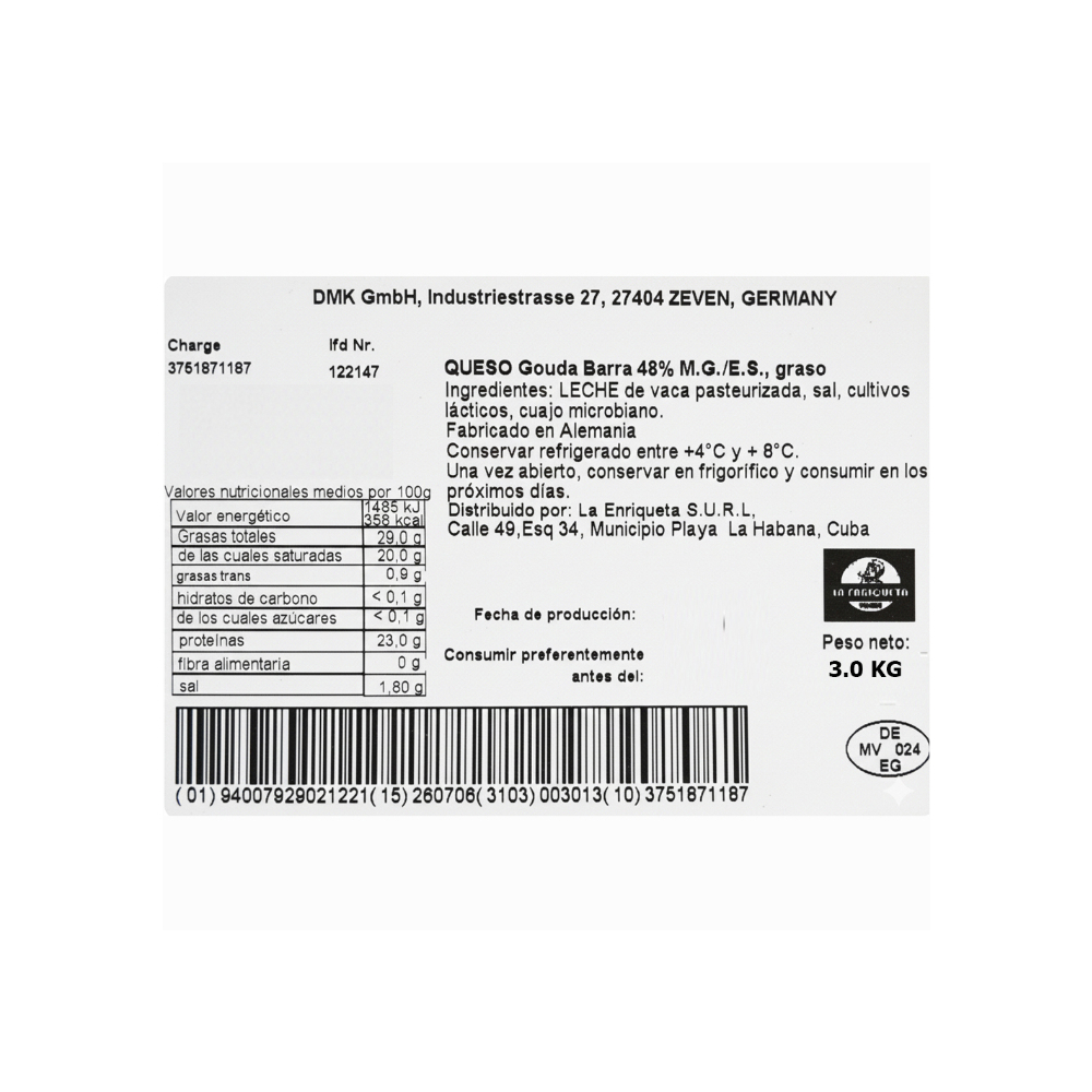 Queso gouda alemán La Concordia (3 kg / 6.6 lb) - Miniatura 3