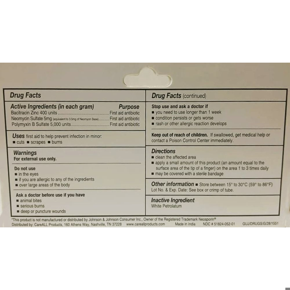 Ungüento triple antibiótico bacitracina zinc sulfato de neomicina sulfato de polimixina B CareAll (28 g / 1 oz) - Miniatura 2
