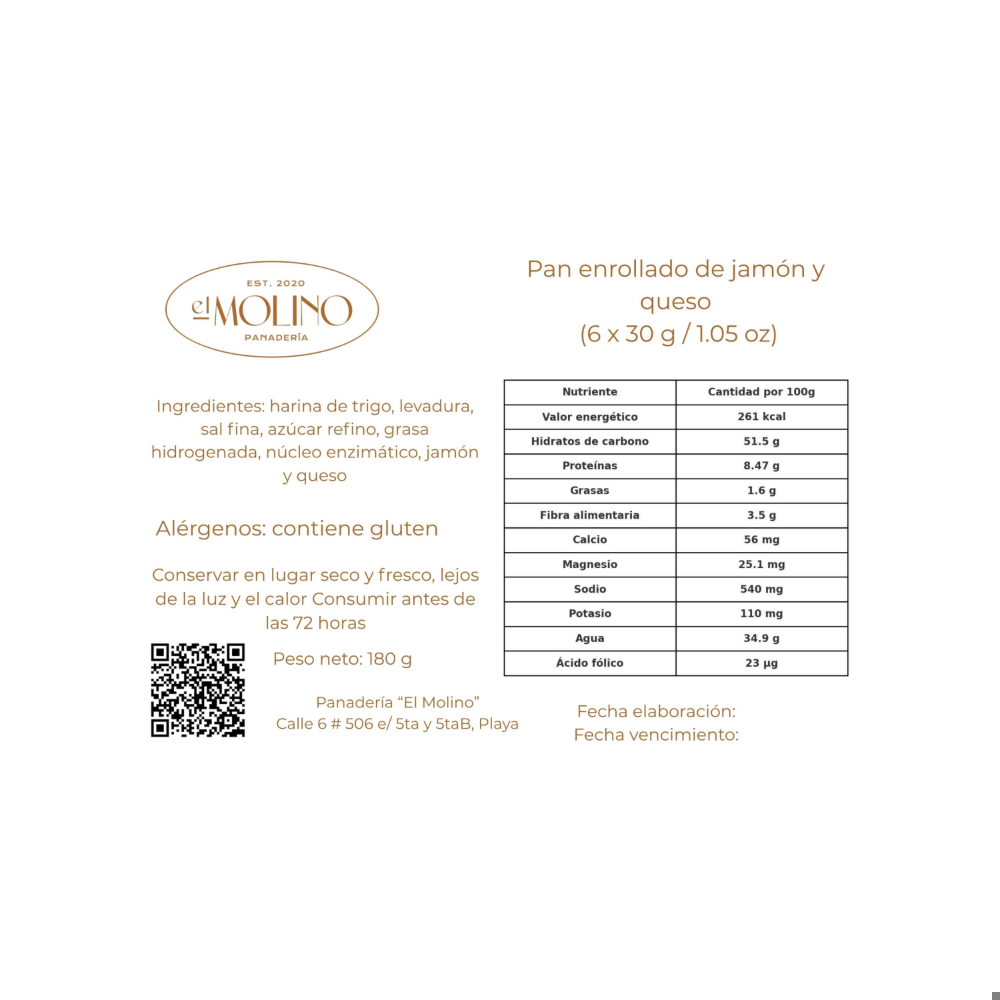 Pan enrollado de jamón y queso El Molino (6 x 30 g / 1.06 oz) - Miniatura 4