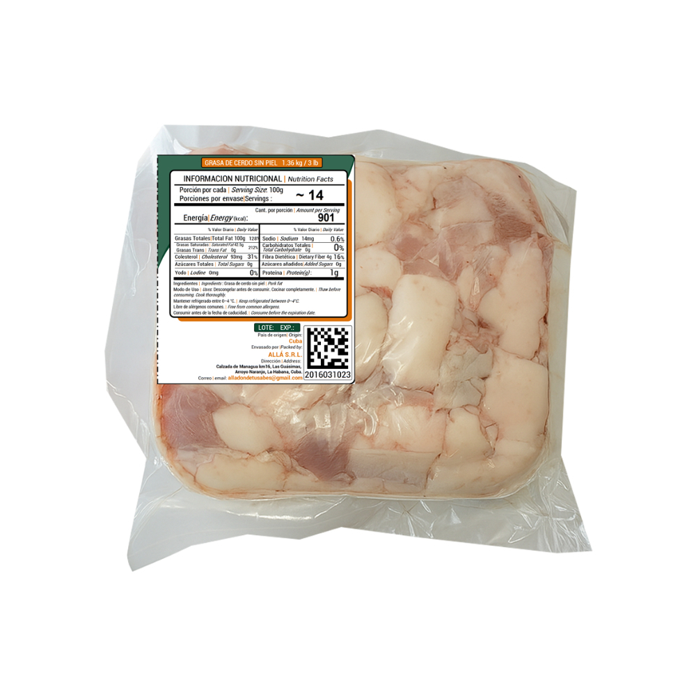 Grasa de cerdo sin piel ALLÁ (1.36 Kg / 3 lb) - Miniatura 2