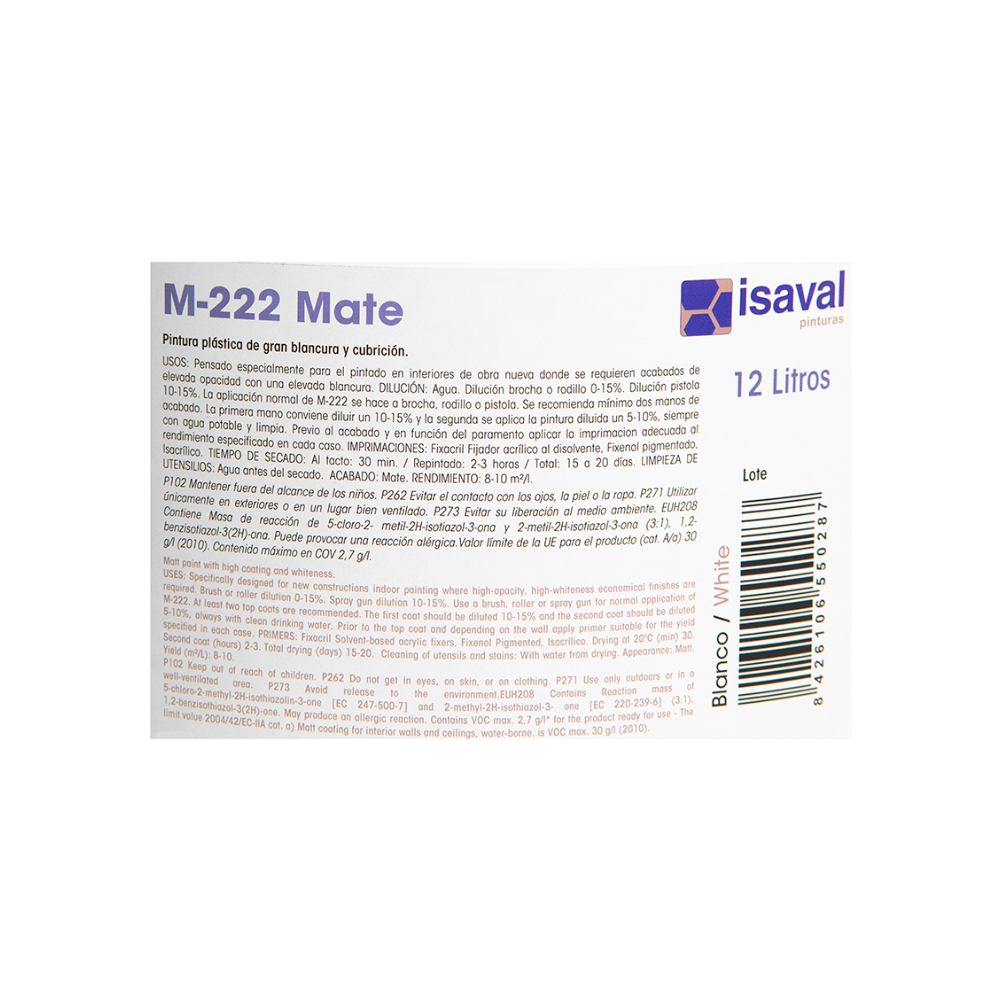 Pintura plástica interior color blanco M - 222 Isaval - Blancolor (12 L) - Miniatura 2