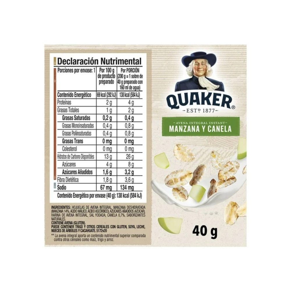 Combo de cereales de desayuno Quaker sabor nueces, pasas y dátiles (37 g / 1,30 oz) + chocoalmendra (40 g / 1,41 oz) + manzana y canela (40 g / 1,41 oz) - Miniatura 2