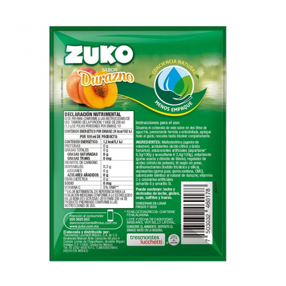 Refresco instantáneo sabor durazno Zuko (13 g) - Miniatura 2