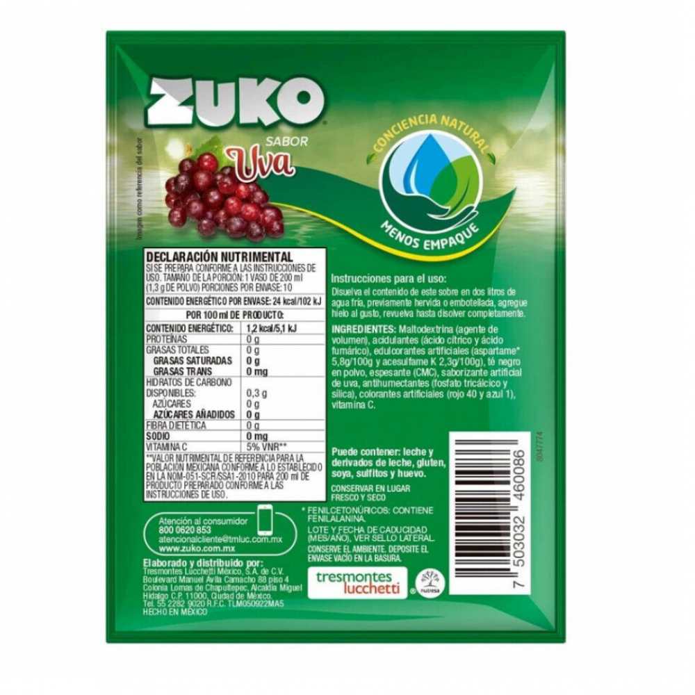 Refresco instantáneo sabor uva Zuko (13 g) - Miniatura 2