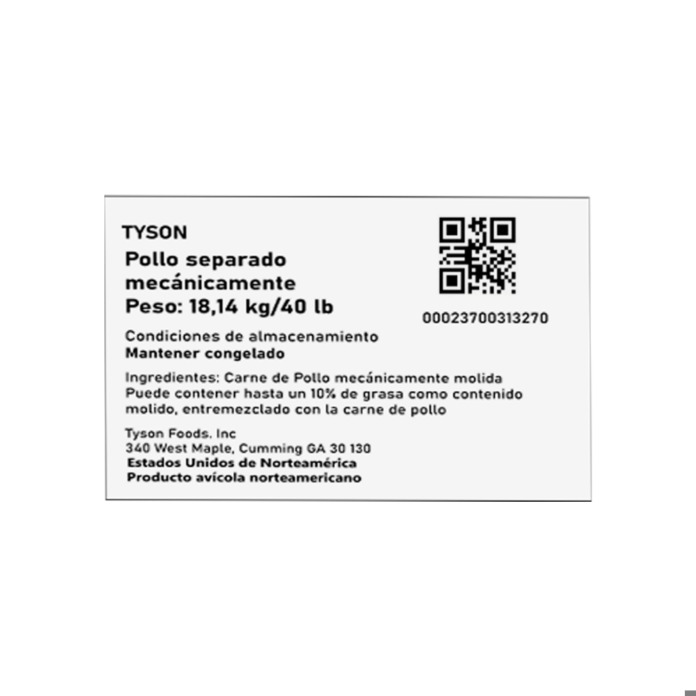 Caja de carne de pollo separado mecánicamente Tyson (18.14 kg / 40 lb) - Miniatura 3