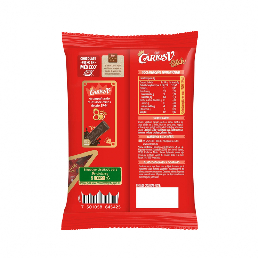 Barritas de chocolate con leche sin azúcar CarlosV (112 g / 3.95 oz) - Miniatura 3