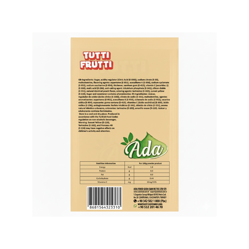 Refresco instantáneo sabor durazno Tutti Frutti Ada (6 g) - Miniatura 2
