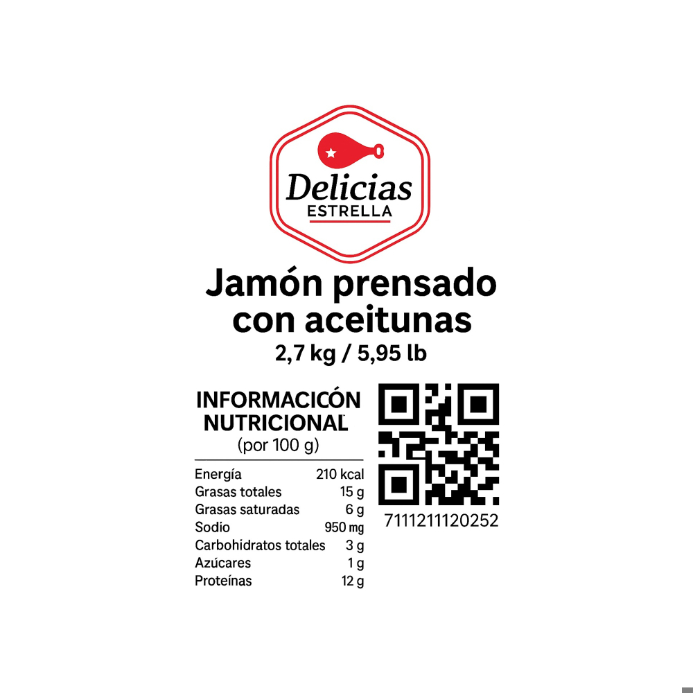 Jamón prensado con aceitunas Delicias Estrella (2.7 kg / 5.95 lb) - Miniatura 3