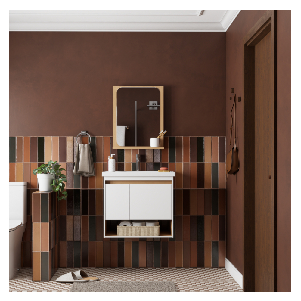 Mueble de baño jequitiba y blanco en madera Verbena Cozimax - Miniatura 2