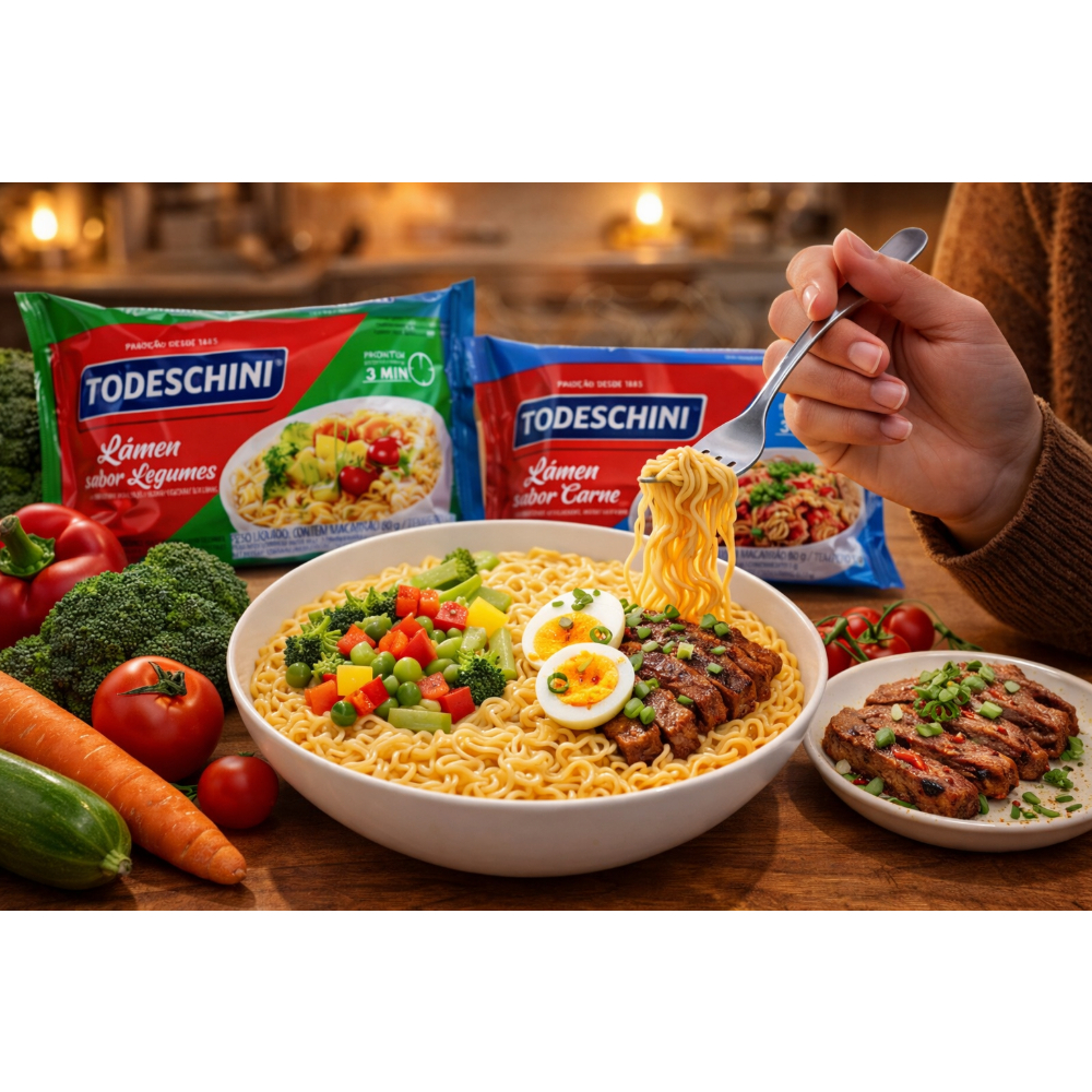Combo de Fideos instantáneos sabor a legumbres Todeschini (85 g / 2.99 oz) + Fideos instantáneos sabor a carne Todeschini (85 g / 2.99 oz) - Miniatura 4