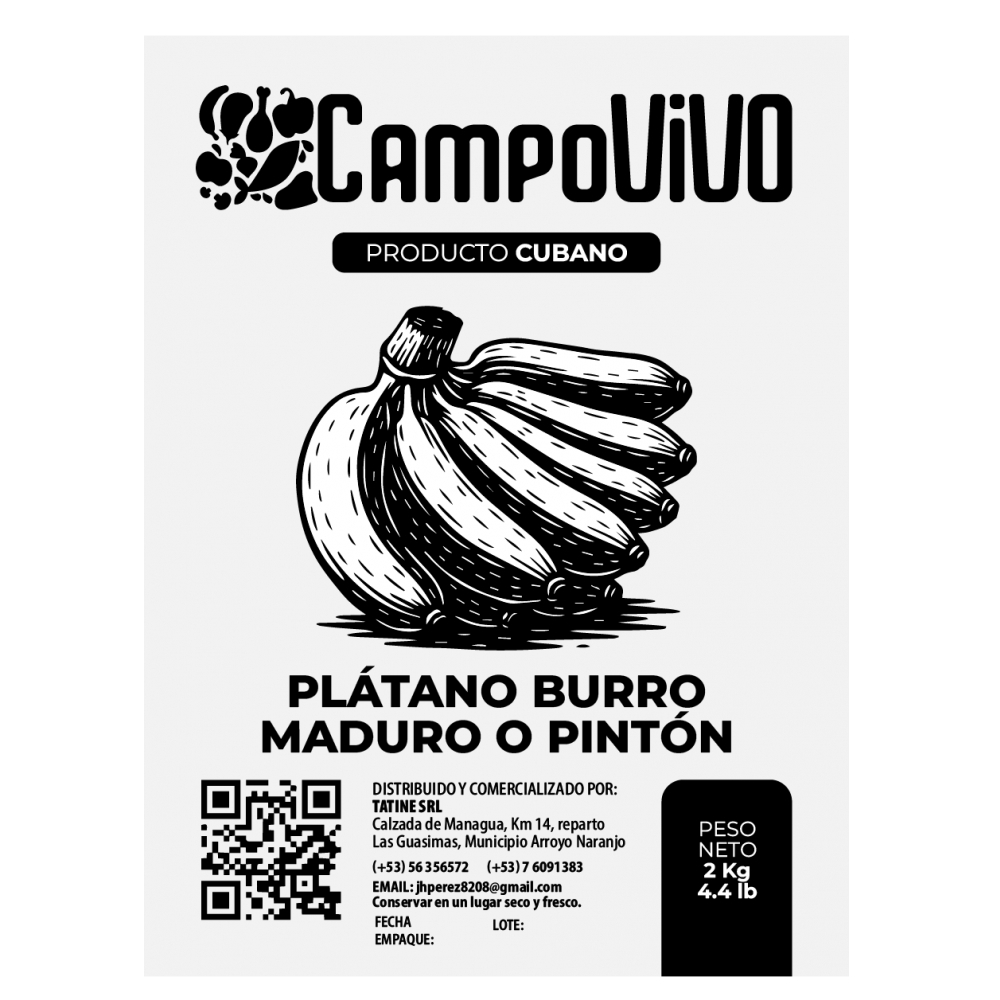 Plátano burro maduro o pintón Campo Vivo (2 kg / 4.4 lb) - Miniatura 2