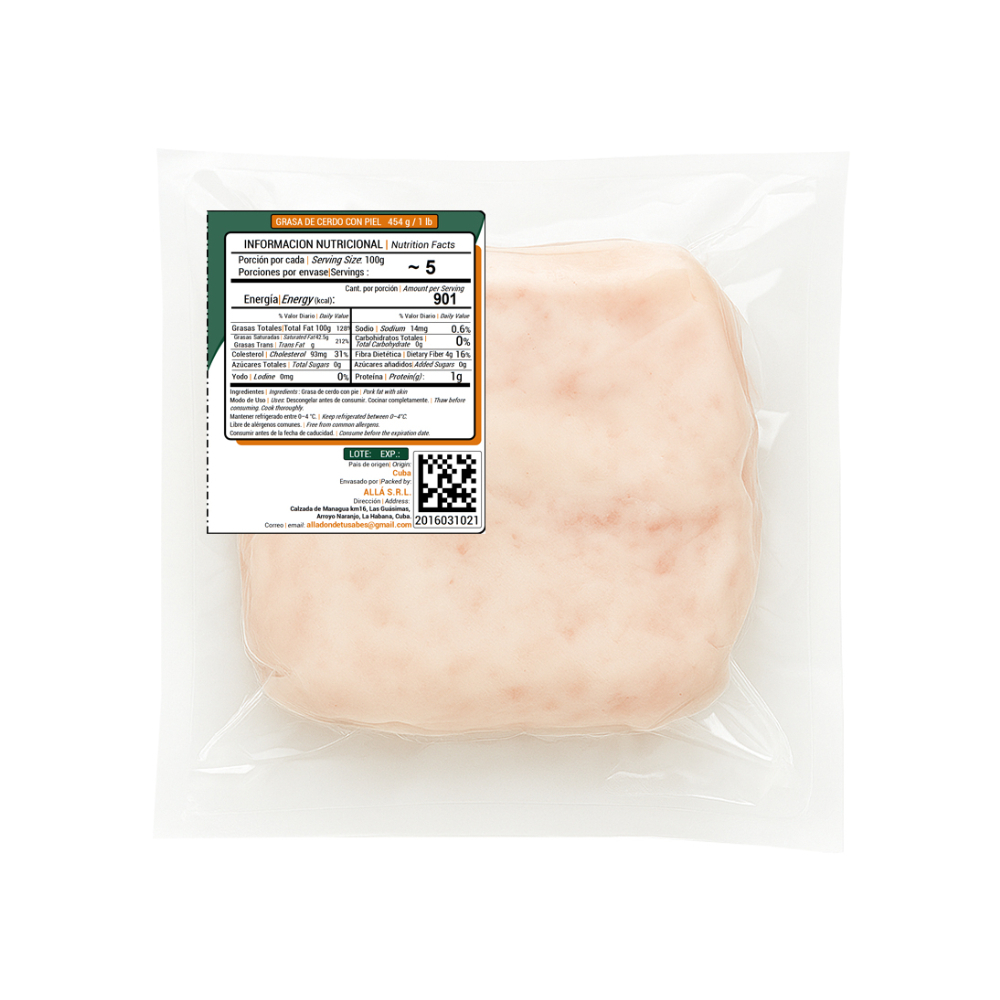 Grasa de cerdo con piel ALLÁ (1.36 kg / 3 lb) - Miniatura 2