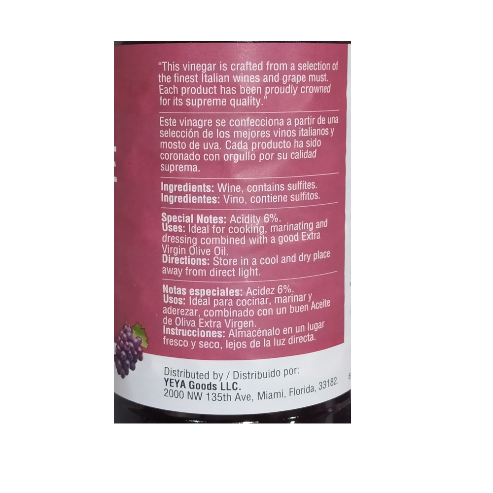 Vinagre de vino tinto YEYA (1000 ml / 34 fl. oz) - Miniatura 2