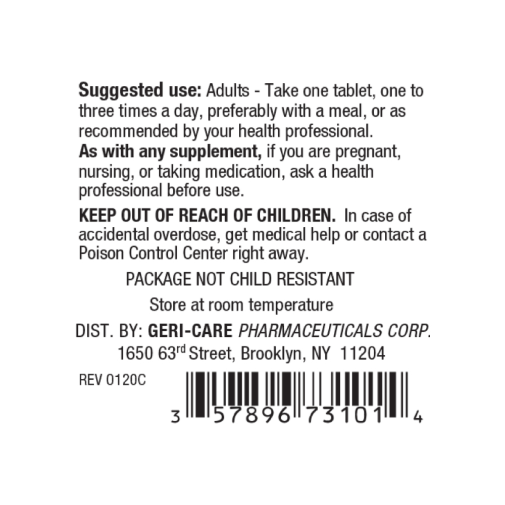 Calcio de concha de ostra con Vitamina D 250 mg Gericare (100 tabletas) - Miniatura 3