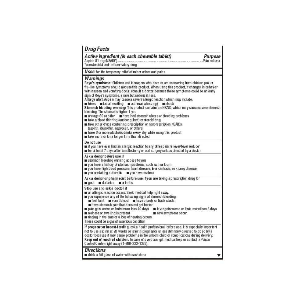 Aspirina. Ácido acetilsalicílico 81 mg Equate (108 tabletas) - Miniatura 2