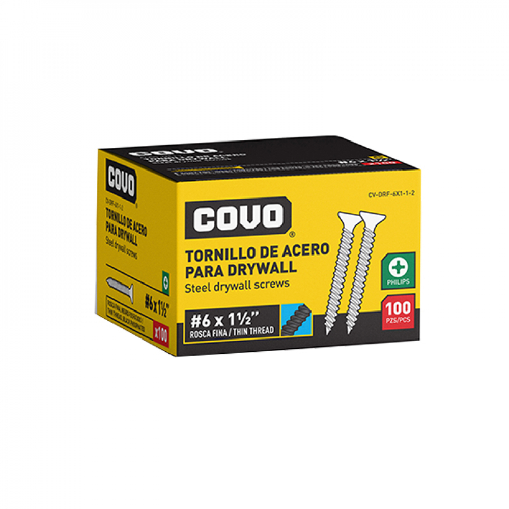 Caja de 100 tornillos de acero para drywall #6 x 1-1/2" Covo - Miniatura 3
