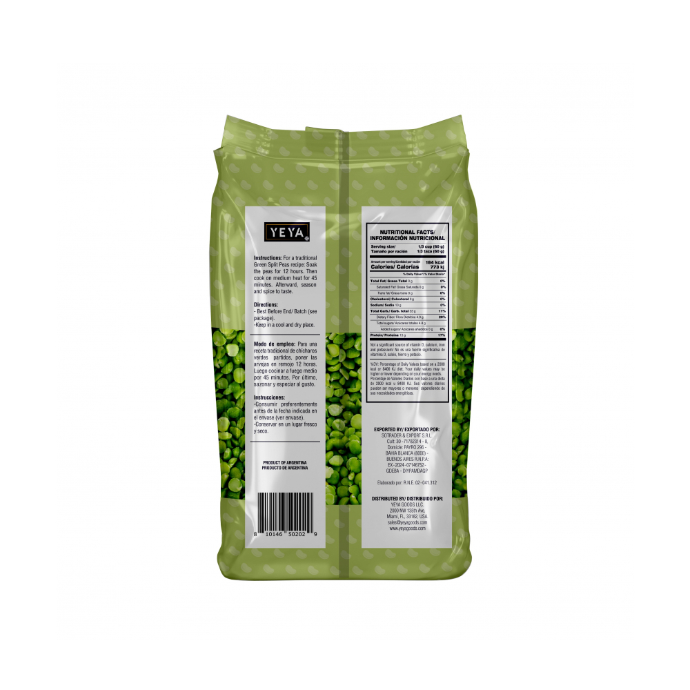Chícharos verdes partido YEYA (1 kg / 2.2 lb) - Miniatura 3