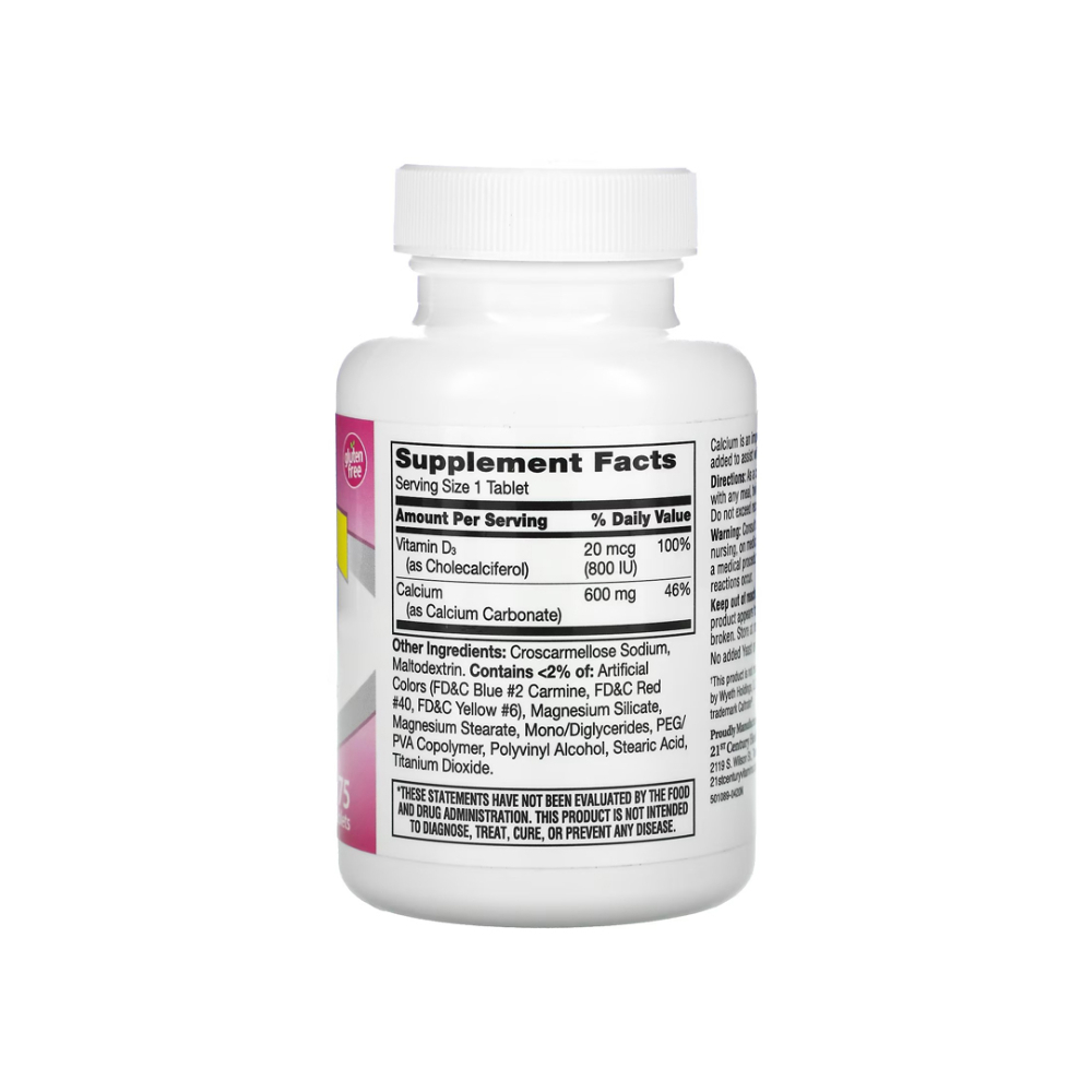 Suplemento de Calcio 600 mg + Vitamina D3 20 mcg 21st Century (75 tabletas) - Miniatura 2