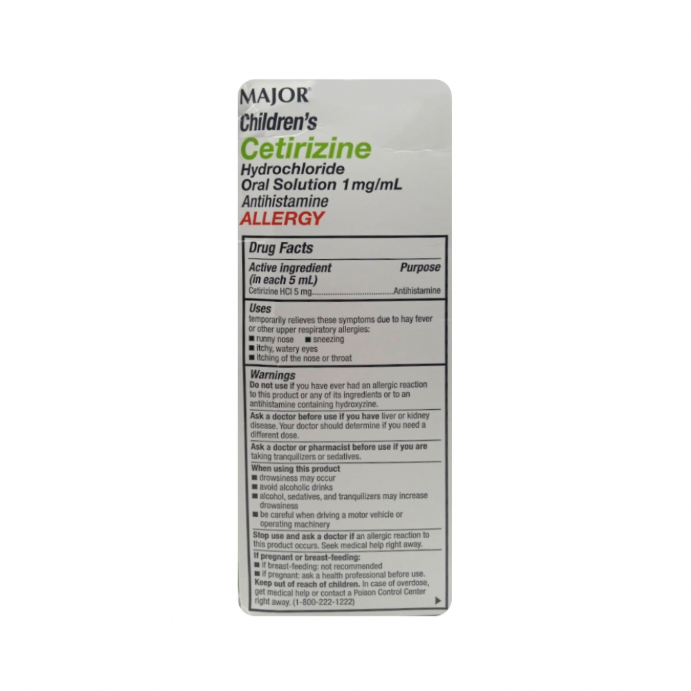 Solución oral de clorhidrato de cetirizina para niños 1 mg/1 ml Major (118 ml / 4 fl oz) - Miniatura 2