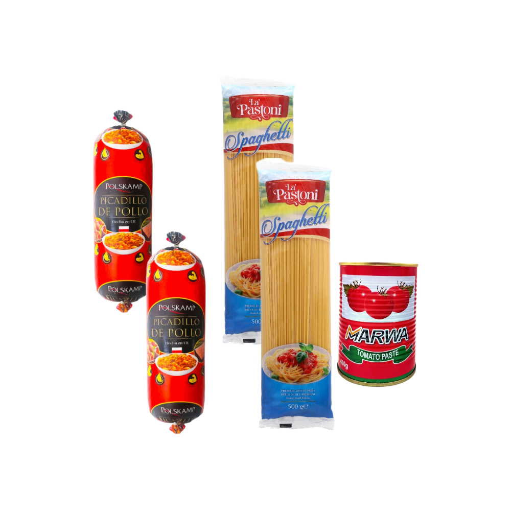 Espaguetis + Carne mecánicamente separada de pollo + pasta de tomate - Imagen 1