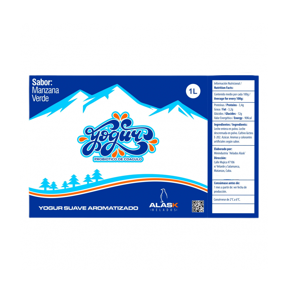 Yogurt probiótico de coágulo sabor manzana verde Alask (1 L) - Miniatura 2