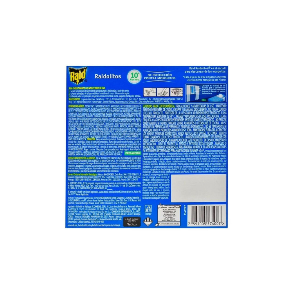 Insecticida sólido en espiral con base metálica Raid SC Johnson (10 x 12 g) - Miniatura 2