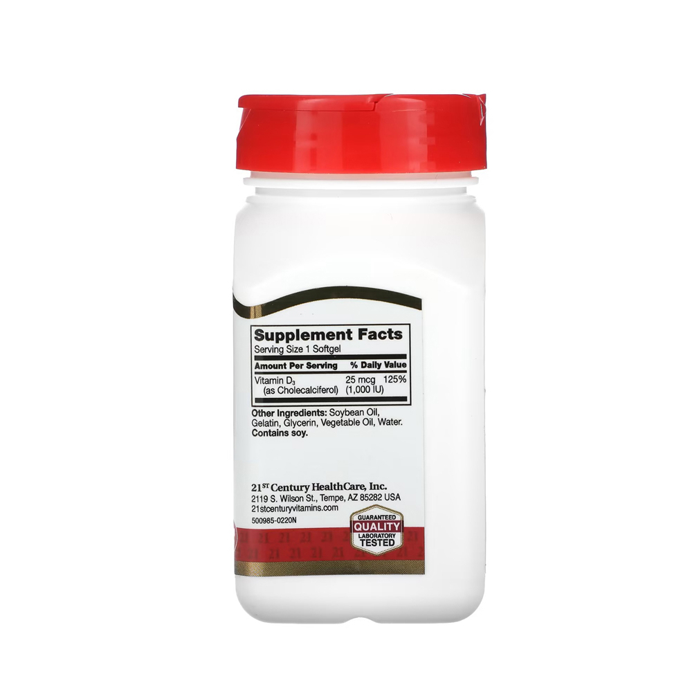 Vitamina D3 25 mcg / 1000 UI 21st Century (250 cápsulas) - Miniatura 4
